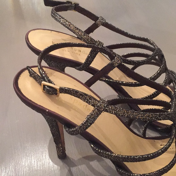KATE SPADE Sparkle Bronze Slingback Heels Sz 9 B - Picture 5 of 9